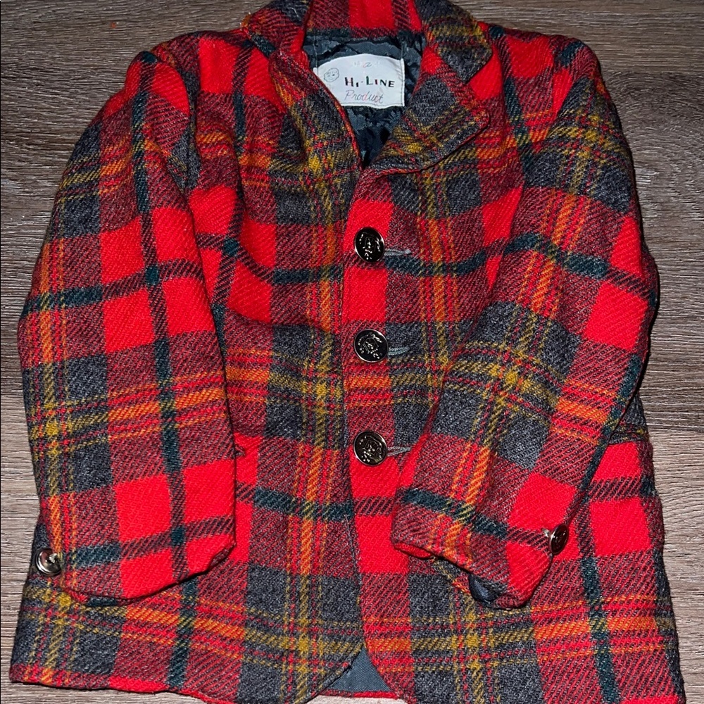 Vintage Red Plaid Kids' Wool Blend Coat Blazer Jacket 50s